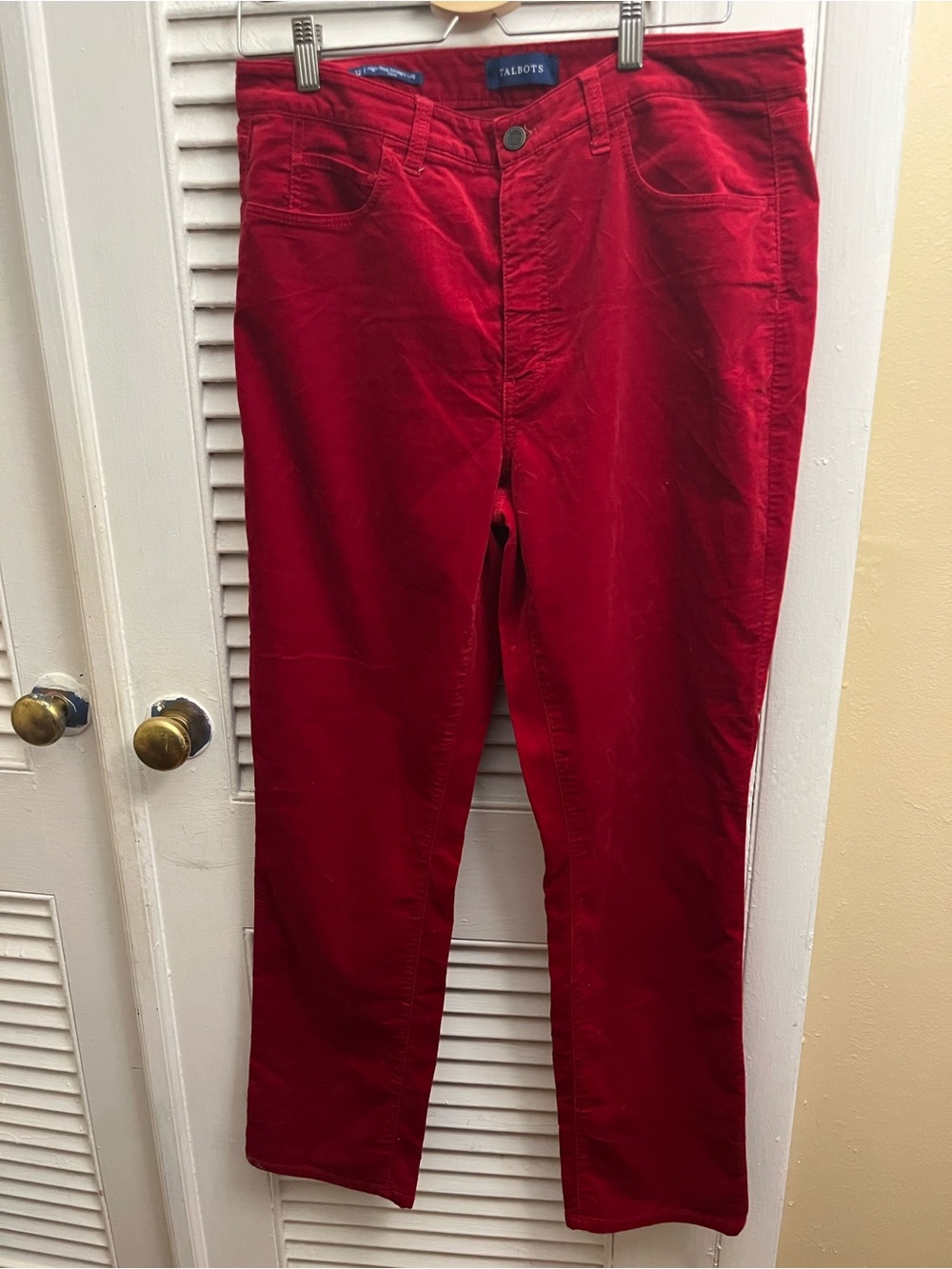 Talbots Women's High Rise Straight Leg Velvet Curvy Pants, Red. Size 12